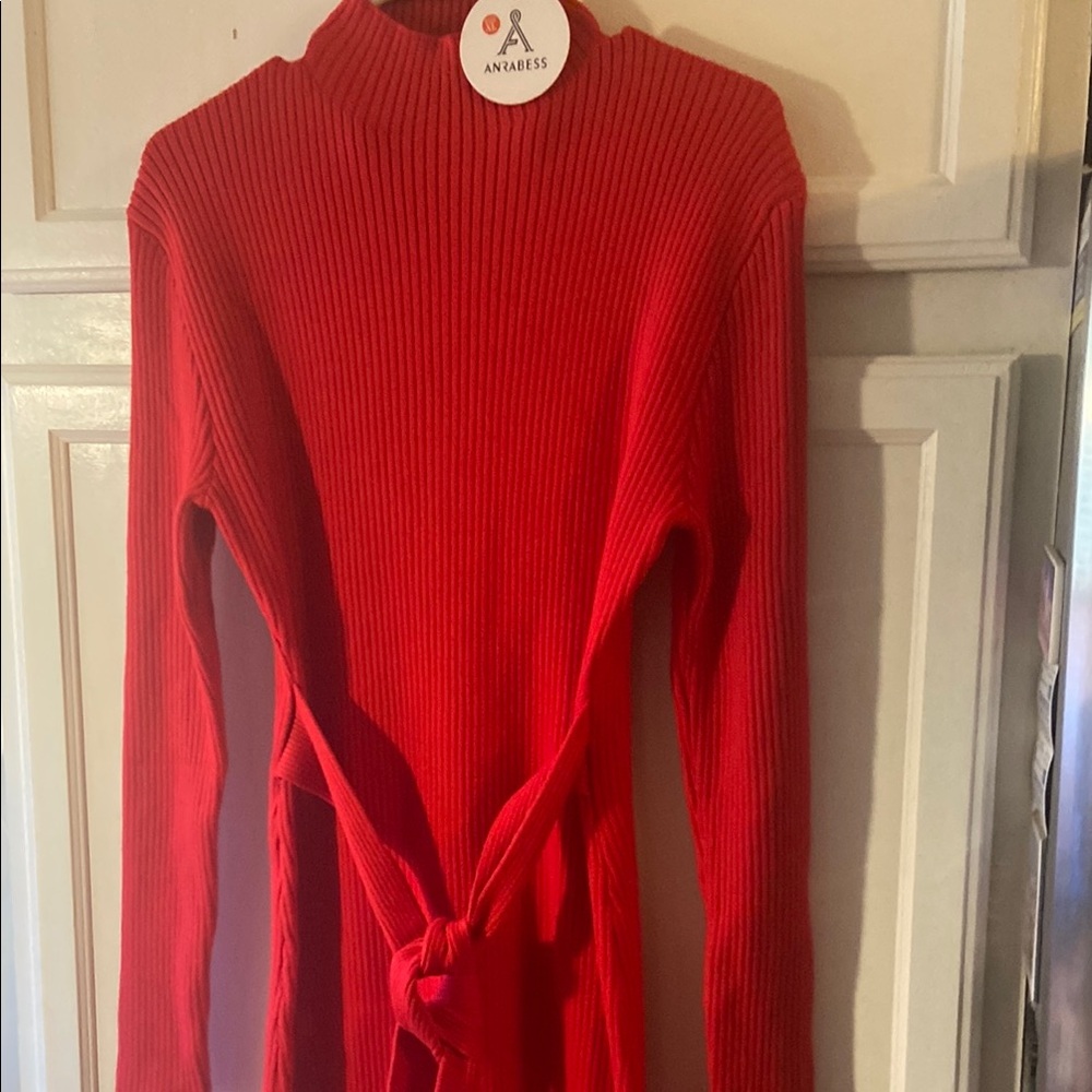 Ana Dress Red Ribbed Knit Dress